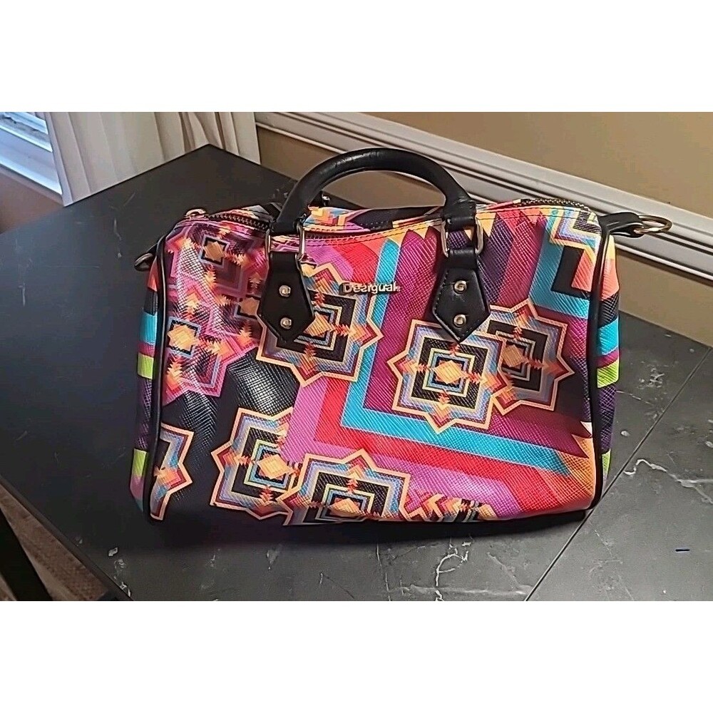 RARE Desigual Multicolor Geometric Bag Shoulder Strap Metal Feet MCM Kitsch